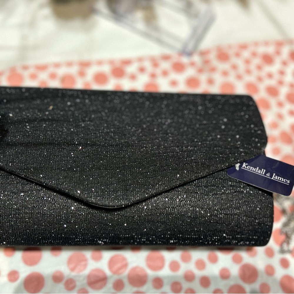 Kendall & James Black Sparkle Envelope Wristlet Clutch crossbody